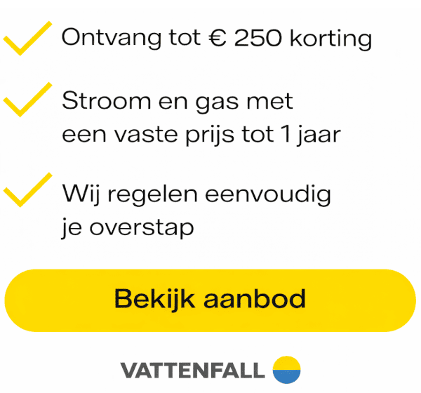 Ontvang een hoge korting en scherpe tarieven bij 1-jarig energiecontract van Vattenfall