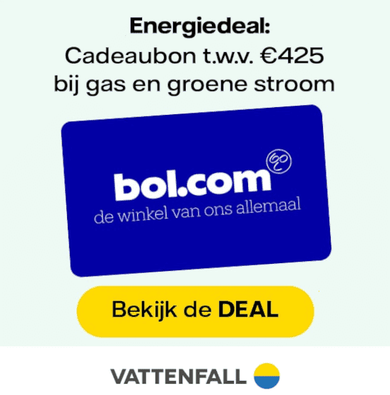 Gratis €425,- Bol.com cadeaubon bij Vattenfall