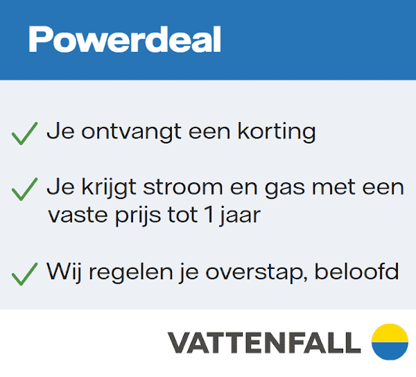 1 jaar stroom en gas van Vattenfall met een hoge korting en scherpe tarieven
