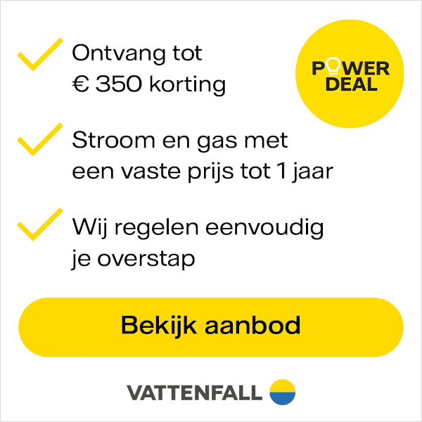 1 jaar stroom en gas van Vattenfall met een hoge korting en scherpe tarieven