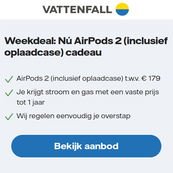 Ontvang Airpods 2 bij Vattenfall