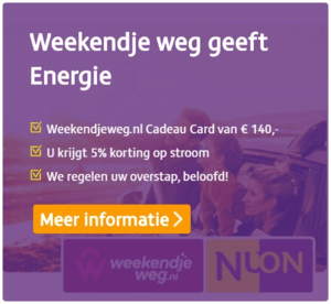 Ontvang een €140,- Weekendjeweg.nl cadeaukaart bij 1 jaar stroom en gas van Nuon